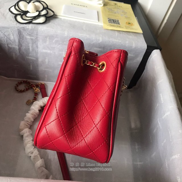 Chanel女包 2019早秋新款 黑色 香奈兒紅色水桶包 香奈爾鏈條單肩包  djc2569